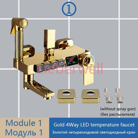 Ensemble de douche gris, système de douche, affichage numérique LED, température, baignoire, bricolage, ensembles d'accessoires Ensemble de douche auto-combiné gratuit Tige de douche/kit de tête de do (1/5)