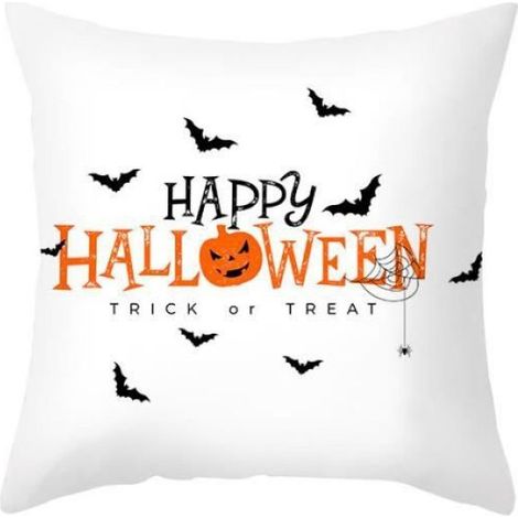 Housse de Coussin - - Halloween - 45x45 cm - Peau de pêche - Motifs noirs (1/3)