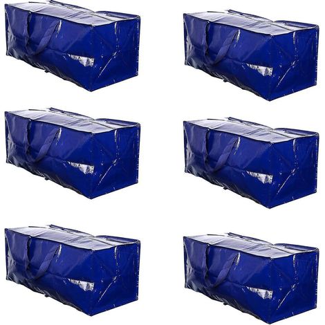Sacs de déménagement extra-larges et ultra-résistants avec bretelles de sac à dos, poignées robustes et fermetures éclair, compatibles avec le chariot manuel Ikea Frakta (bleu - lot de 3). (1/4)