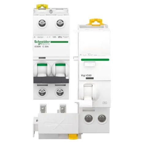 Schneider Electric Blocco differenziale QuickVigi iC60 2P 25A 300mA AC + Interruttore magnetotermico iC60N 2P C 20A 6000A