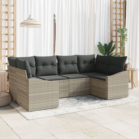 Sofa Set 6 pcs Light grey [Synthetic]: Poly Rattan vidaXL (1/5)