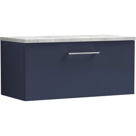Nuie Arno Wall Hung 1-Drawer Vanity Unit with Bellato Grey Worktop 800mm Wide - Midnight Blue (1/4)