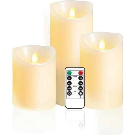 Bougies LEDFlamme Vacillante blanc chaud avec Télécommande, jeu de 3 bougies décoratives (10cm, 12.5cm, 15cm) (1/5)