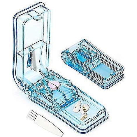 Tablettenteiler für kleine und große Tabletten, Tablettenspalter mit Klinge zum Halbieren und Vierteln von Tabletten-Blue