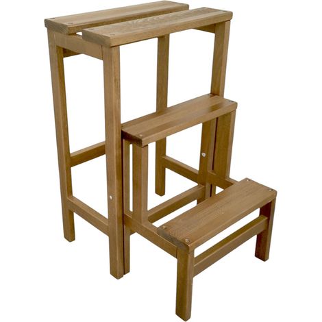 Scaletta ribalta 3 gradini altezza 60 cm in legno faggio NOCE (1/3)