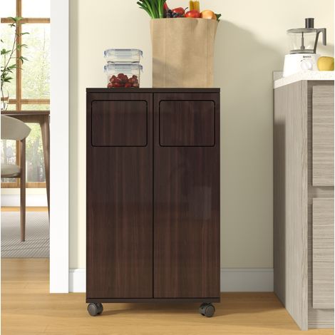 Mobile raccolta rifiuti 2 scomparti 46,7x35x80,3 cm MDF marrone con ruote – MEUBLIV (1/5)
