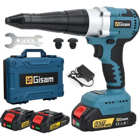 20000N Riveteuse électrique sans fil, 2 batteries de 2.0 Ah,pour rivets de 2.4 -5.0 mm, aluminium et acier inoxydable (1/3)