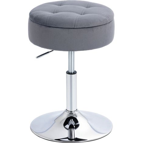 Tabouret de Bar Réglable Pivotant 360° avec Coffre de Rangement Assise Velours Gris Capitonné 39x39x65 cm (1/5)