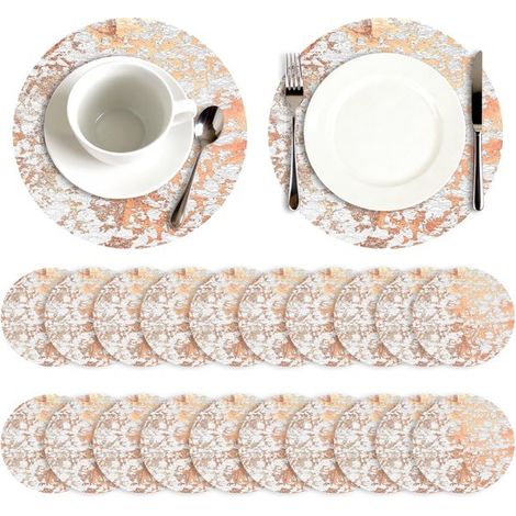 Sets de table 33 x 33 cm, lot de 20, sets de table ronds en maille métallique, sets de table pailletés en maille métallique pour mariages et anniversaires (1/5)