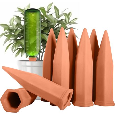 Cono de riego de arcilla, paquete de 8, sistema de riego automático, kit de riego por goteo para plantas en maceta, riego de plantas para jardín, plantas de interior y flores. (1/5)