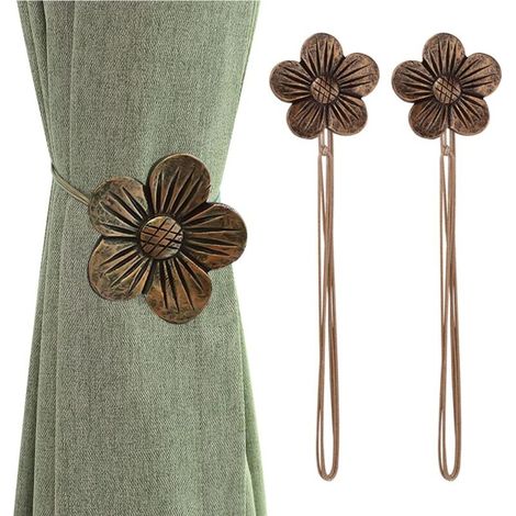 Embrasse de Rideau Magnétique Vintage, 1 Paire Résine Fleur Rideau Draperie Retenue Rideau de Fenêtre Porte-Boucle Décorative pour Maison Café Balcon - Café