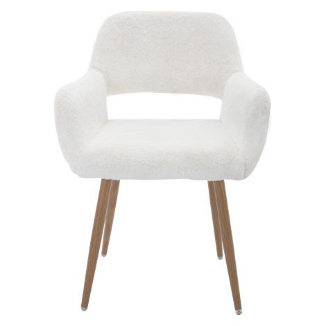 Chaise de salle à manger en fausse fourrure — une chaise de style Mid-Century dotée de pieds robustes en acier thermolaqué. (1/5)