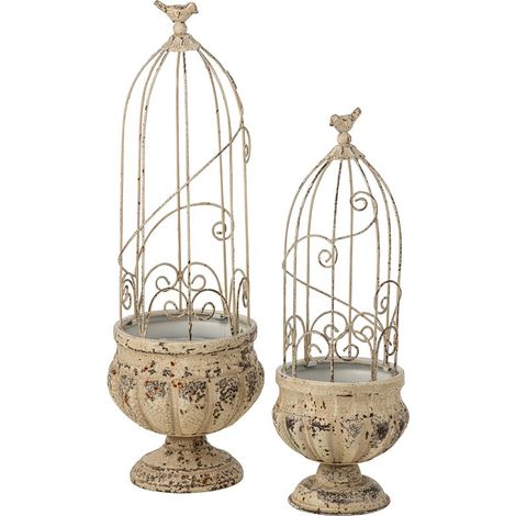 Lot de 2 Cache-Pots Cage "Oskar" 66cm Blanc Cassé (1/2)
