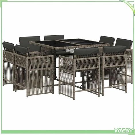 Ensemble salle à manger de jardin - FAFEICY - 3211736 - Résine tressée gris - Coussins amovibles - Table verre trempé (1/4)