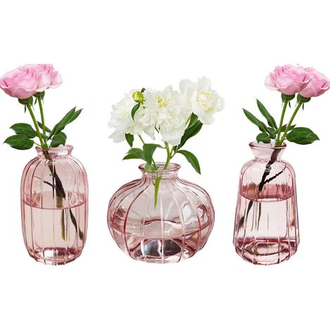 Un ensemble de 3 vases en verre, vases décoratifs transparents, adaptés pour les mariages, anniversaires et autres occasions (rose). (1/5)