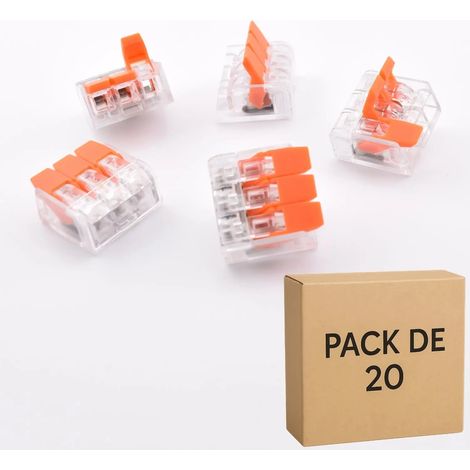 Alternative à Wago 221-413 – Pack 20 bornes à levier transparentes PCT-413 pour 3 fils