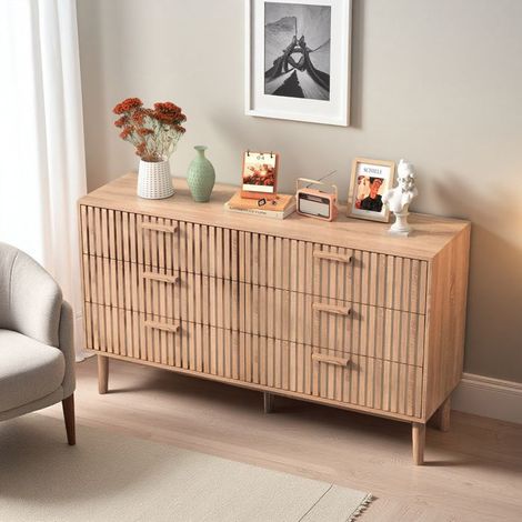 Comò scandinavo 6 cassetti 100 x 34 x 73 cm - aspetto legno, piedi in legno, anti-ribaltamento