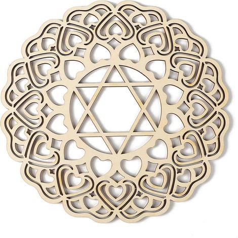 Art Mural en Bois Cha-KRA du cœur, 28CM Symbole Spirituel de Géométrie Sacrée, Pla-Que Grille de Cristal Sculptures Murales Bois, Décoration Murale pour Méditation Yoga Maison Chambre Salle (1/5)