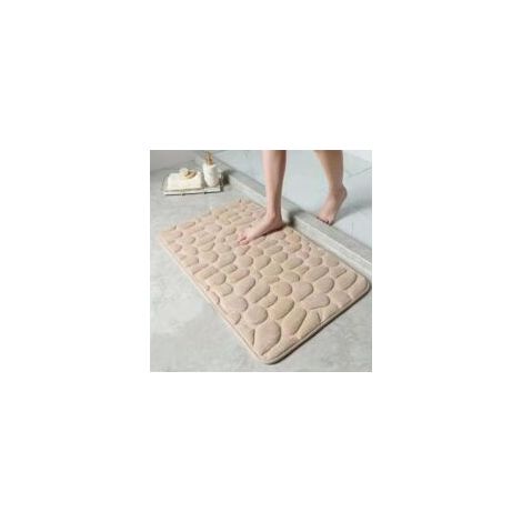 Tapis de bain/douche antidérapant beige, lavable, absorbant, pour la sécurité et le confort dans la salle de bain et la cuisine - Crezuo (1/4)