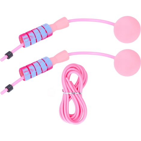 Corde à sauter sans fil double usage (gros ballon + corde PVC) lestée, roulement à billes double, fitness intérieur adulte, poignée couleur aléatoire, rose (1/5)