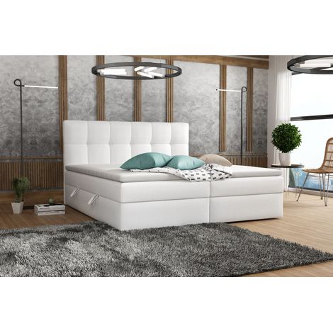Boxspringbett Schlafzimmerbett ARTURO 160x200cm Kunstleder Soft Weiß (1/2)