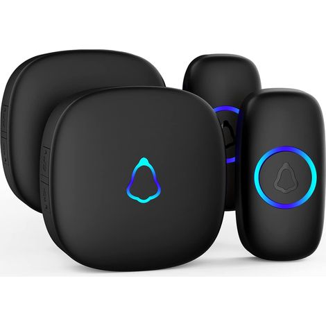 Sonnette Sans Fil Exterieur Etanche, Doorbell Avec 2 Récepteurs + 2 Émetteur À Pile, 58 Mélodies Carillon, 5 Niveaux Volume 120 dB, LED, 300m Longue Portée Sonette Pour Maison,Appartement, Noir (1/5)