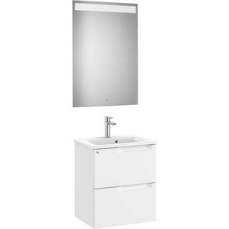 MUEBLE LAVABO 500MM ALEYDA COMPACTO 2 CAJONES + ESPEJO BLANCO MATE