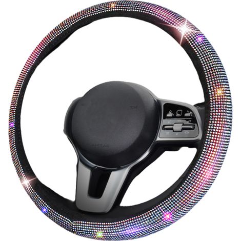 Housse de volant en cristal ornée de strass scintillants, protection intérieure automobile antidérapante et durable en cristal diamant coloré (1/5)