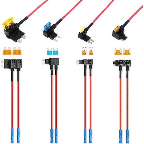 Ensemble de 16 pièces comprenant 4 types d'adaptateurs de dérivation de fusibles de circuit supplémentaires avec porte-fusibles à 2 lames standard, mini, mini à profil bas et micro, compatibles avec l (1/5)