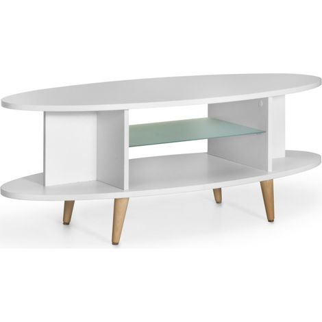 TOPKIT Table ovale avec étagère en verre 1200 2474 Table centrale Table à manger Couleur blanche (1/5)