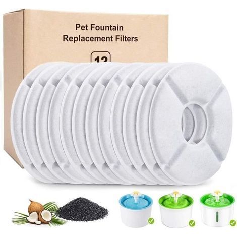 12er-Pack Katzenbrunnenfilter, Ersatzfilter für Katzenbrunnen, mit Reinigungskamm und Bürste [H788] (1/4)