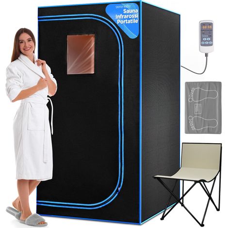 SereneLife Sauna a Vapore Portatile, Sauna Monoposto da Casa, Bagno Turco, Sauna Infrarossi con Tappetino Scaldapiedi e Sedia Portatile, Cabina Domestica per Spa (1/5)