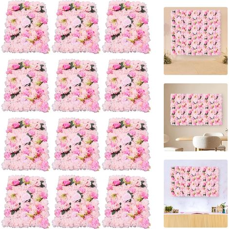 12 Panneaux muraux de fleurs artificielles 24" x 16" Panneaux muraux de fleurs pour décoration murale de mariage, de fête ou d'événement