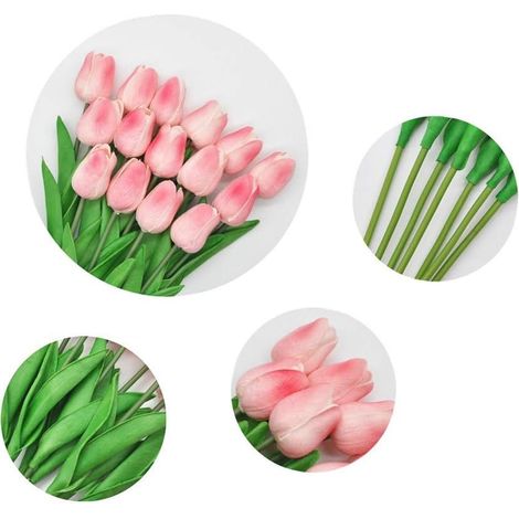 Tulipes artificielles en PU, 10 pièces, toucher réaliste, bouquets de fleurs artificielles pour la décoration de la maison, du bureau ou d'un mariage (rose)-AquaForge (1/5)