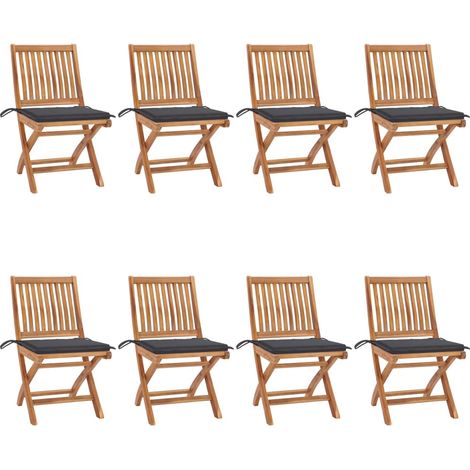 Lot de 8 Chaises pliables de jardin avec coussins,Fauteuils d'extérieur Teck solide -TF11751 (1/5)