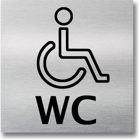 Plaque de porte WC pour homme et femme - 12 cm x 12 cm - En aluminium brossé - Pour fauteuil roulant (1/2)