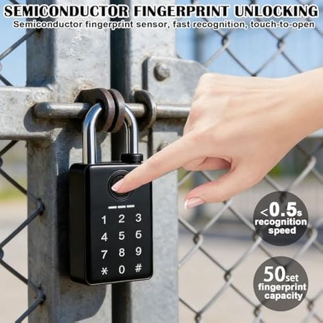 Cadenas à combinaison avec empreintes digitales, code numérique et contrle par application, IP65, résistant aux intempéries avec carte RFID, serrure extérieure robuste pour portail, jardin, casier (1/3)