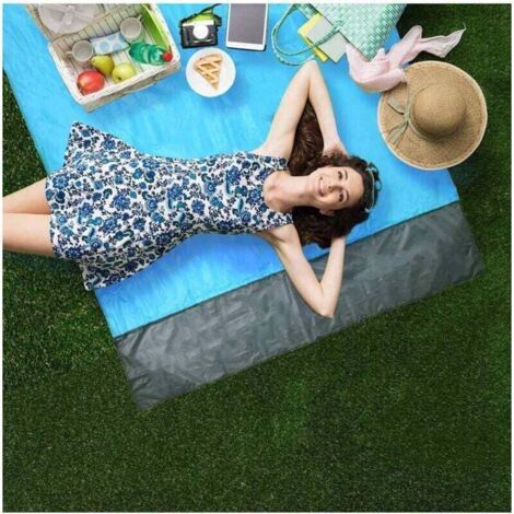 QORVA-Serviette de plage pique-nique chasse tapis imperméable camping tapis de plage sable tente de camping housse pliable (bleu)
