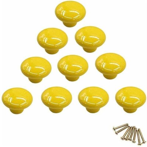 Poignée-bouton rond en porcelaine, bouton de meuble, bouton de tiroir, bouton de placard, poignée en céramique, relooking déco intérieur, vintage our tiroir, placard, commode, porte - jaune - Jaune (1/5)