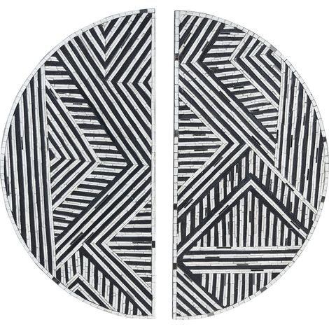 Decoración de pared de vidrio blanco negro 76 x 76 cm semicírculos Mandau