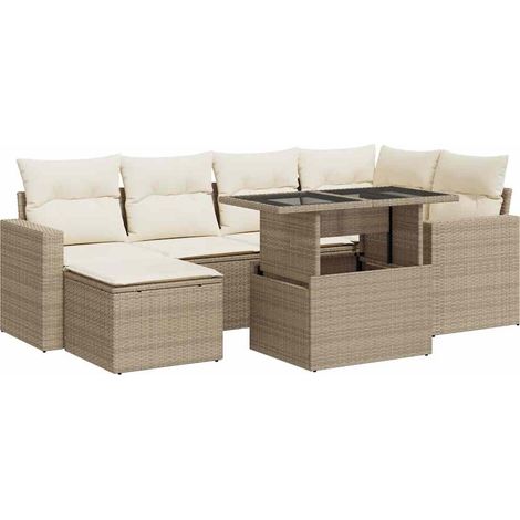 Maison Exclusive - Salon de jardin avec coussins 7 pcs beige résine tressée (1/5)