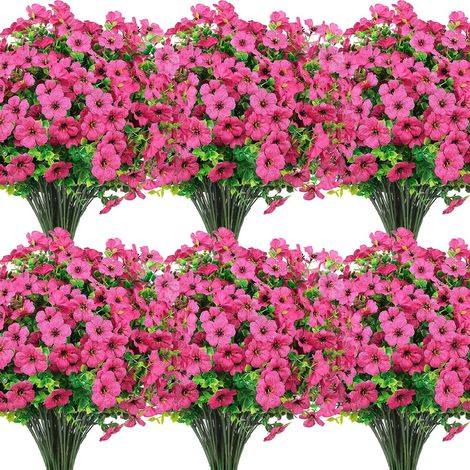 24 Bündel Künstliche Blumen für Draußen, Kunstblumen Balkon Dekoration Künstlich Balkonpflanzen Plastikblumen Outdoor Indoor für Zuhause Garten Tisch Terrasse Deko, Rosarot (1/5)