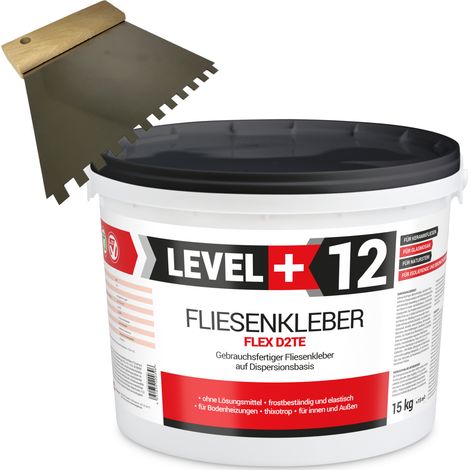 LEVEL+ Fliesenkleber Fertig Dispersionkleber L+12 - 15KG + Zahnspachtel 6mm