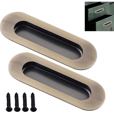 Lot de 2 poignées de porte coulissantes, poignées rectangulaires encastrées pour tiroir de meuble, acier inoxydable, montage affleurant dissimulé (1/5)