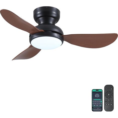 92 cm Ventilateur de plafond moderne avec éclairage, télécommande/contrôle APP, 3 pales réversibles, 3 CCT dimmable, pour chambre, marron (1/5)