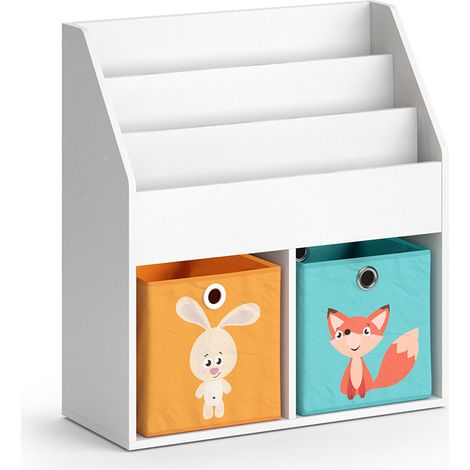 Libreria bambini Luigi, Bianco, 72 x 79 cm con 2 scatole pieghevoli opt.1, Vicco