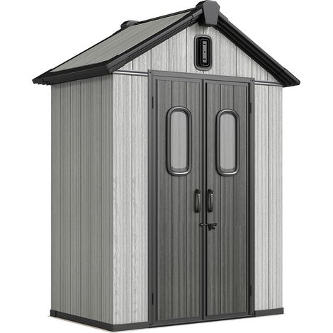 Capanno Box da Giardino 160x98x217 cm Doppie Porte Bloccabili in Plastica Grigio (1/5)