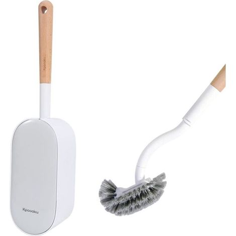 Brosse de toilette avec support, outil de nettoyage incliné au design incurvé avec manche en bois, ensemble de brosses de toilette murales pour salle de bain (1/5)