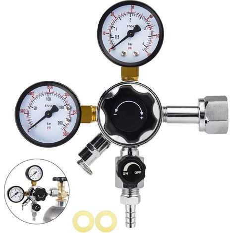 CO2-Druckregler, Doppelmanometer 0–3000 PSI, W21.8-Anschluss, 8-mm-Ausgang für Bierzapfanlage (1/5)