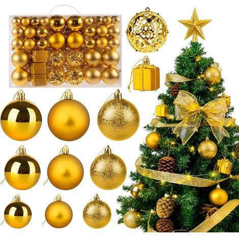 Boule de Noel Or Decoration Sapin de Noel 3/4/6cm, 105 Boules Dorées Plastique,Incassable Boules de Sapin Noël à Suspendre Pendentifs Boule de Sapin Brillantes Ornements Décorations pour Maison (1/5)